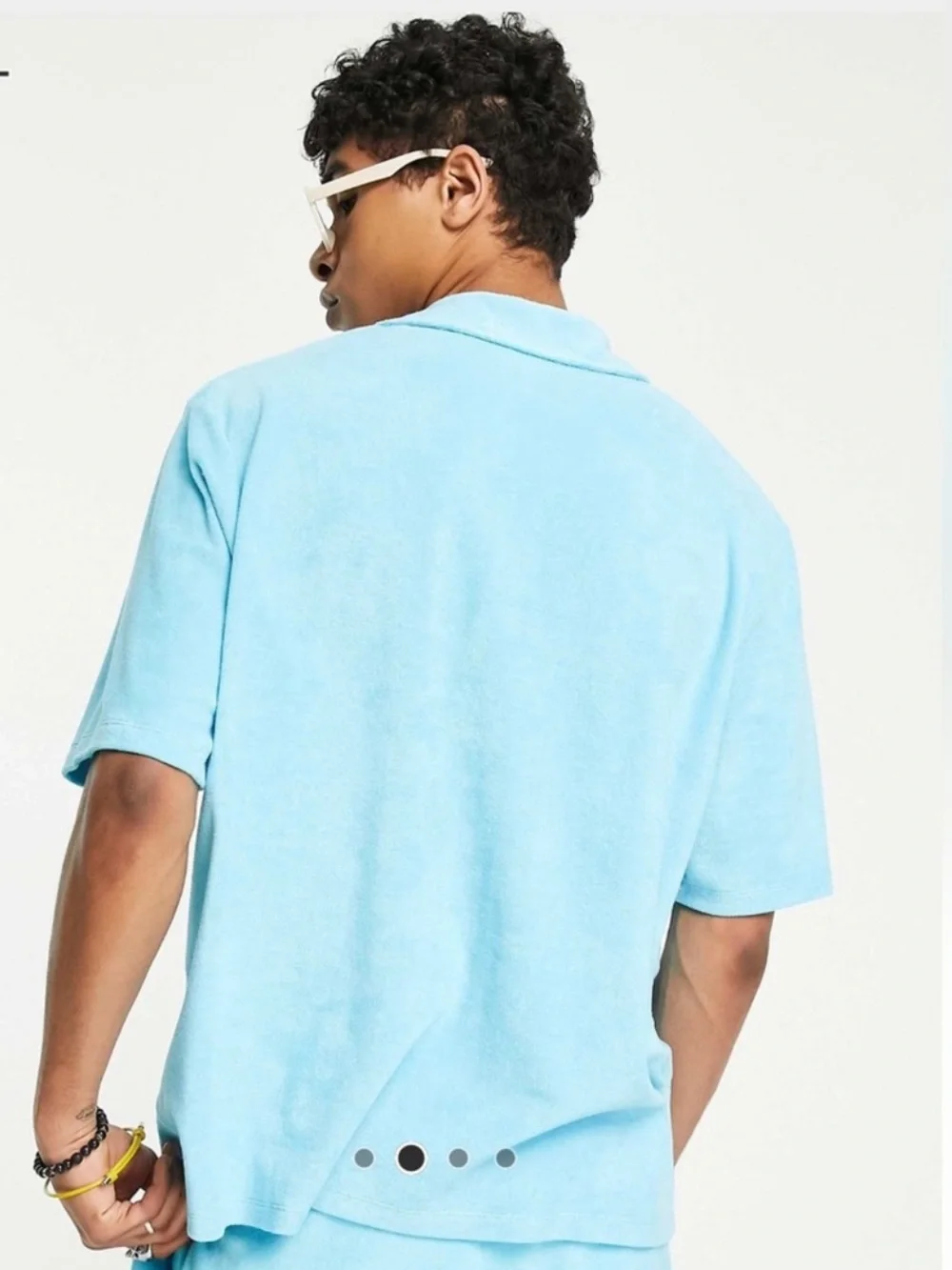ASOS Collusion Terrycloth Button-Up Shirt in Aqua Blue - Picture 6 of 11